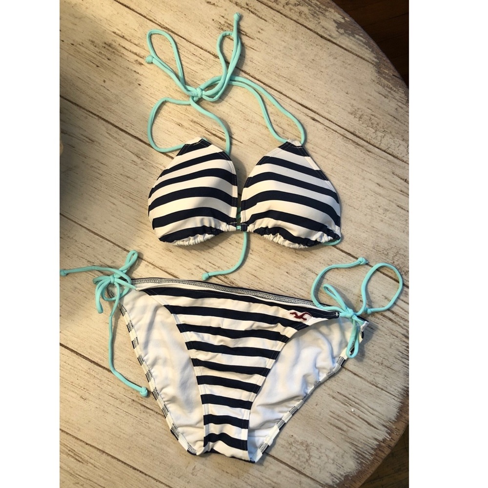Hollister Navy blue and white stripped bikini